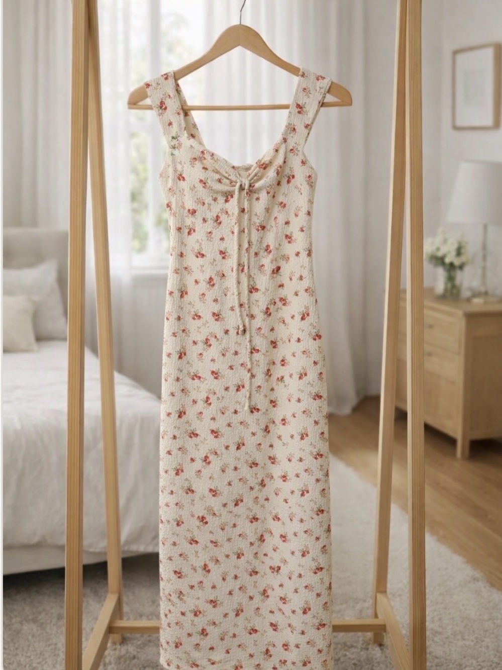 See You Monday Ditsy Floral Sweetheart Maxi Dress Cottagecore Coquette Cream